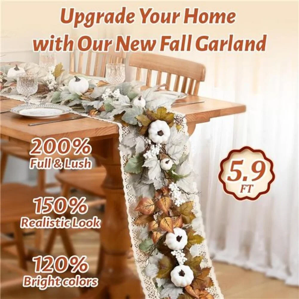 Fall Decorations for Home, 5.9Ft Fall Garland for Mantle, Fall Leaves Garland